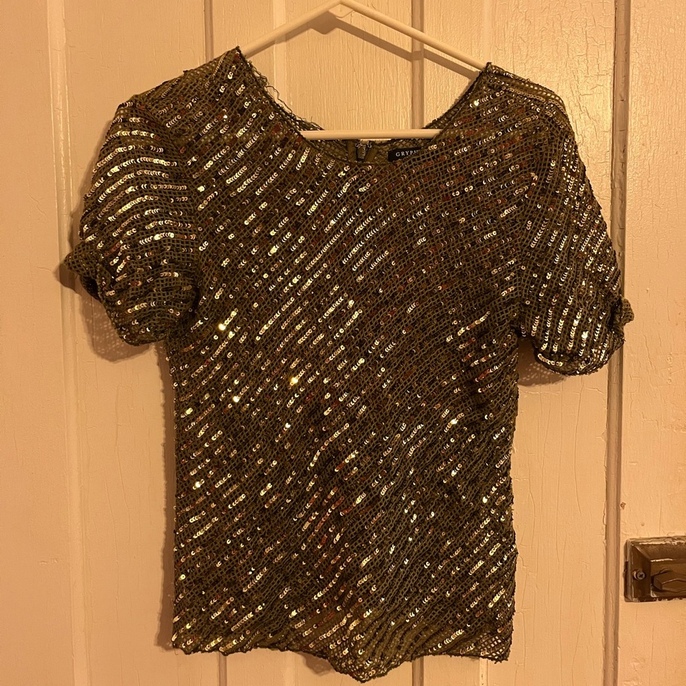 Sheer sequined knit top